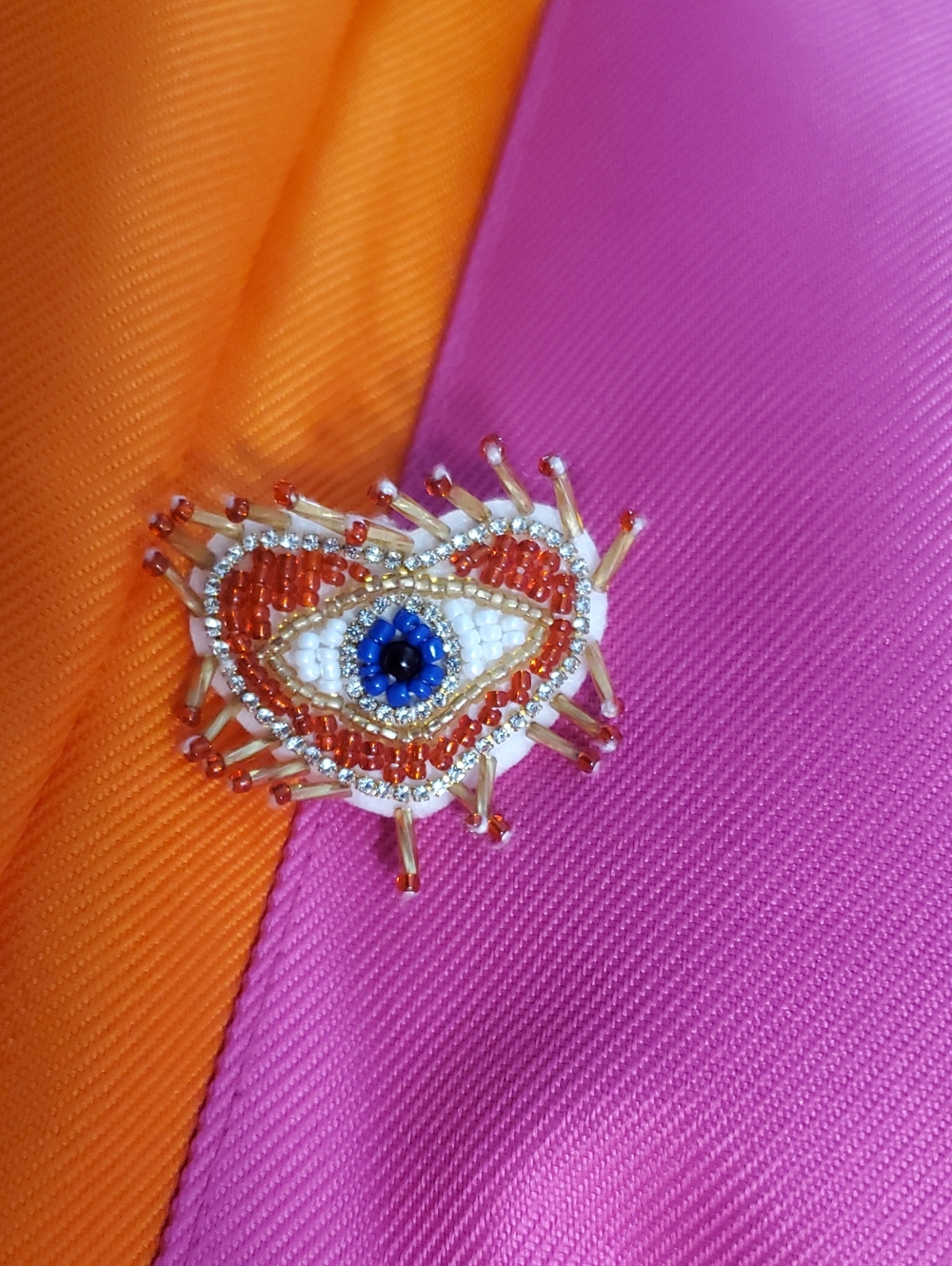 Original DESIGUAL SPAIN Beaded Evil Eye Protective Talisman Hand-maid Brooch Pin